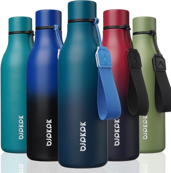 BJPKPK Insulated Water Bottles, 18 oz Stainless Steel Metal Water Bottle with Strap, BPA Free Leak Proof Thermos, Mugs, Flasks, Reusable Water Bottle for Sports & Travel, Black - Image 244
