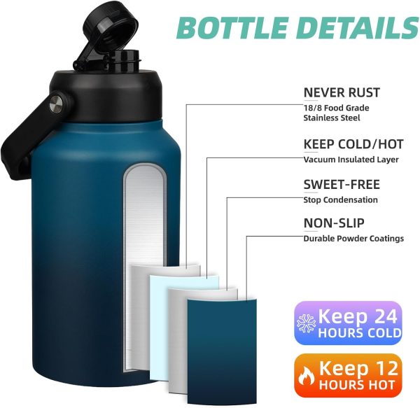 BJPKPK 64 oz Insulated Water Bottle, Dishwasher Safe Half Gallon Water Bottle with Ergonomic Handle, BPA Free Leak Proof Water Jug for Sports, Metal Thermos with Anti-slip Bottom, Grey - Image 127