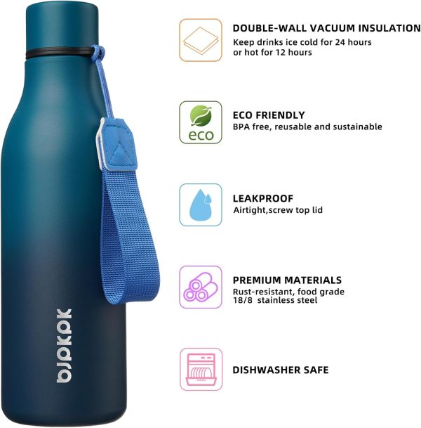 BJPKPK Insulated Water Bottles, 18 oz Stainless Steel Metal Water Bottle with Strap, BPA Free Leak Proof Thermos, Mugs, Flasks, Reusable Water Bottle for Sports & Travel, Black - Image 245