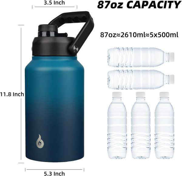 BJPKPK 64 oz Insulated Water Bottle, Dishwasher Safe Half Gallon Water Bottle with Ergonomic Handle, BPA Free Leak Proof Water Jug for Sports, Metal Thermos with Anti-slip Bottom, Grey - Image 128