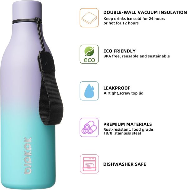 BJPKPK Insulated Water Bottles, 18 oz Stainless Steel Metal Water Bottle with Strap, BPA Free Leak Proof Thermos, Mugs, Flasks, Reusable Water Bottle for Sports & Travel, Black - Image 248