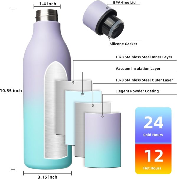 BJPKPK Insulated Water Bottles, 18 oz Stainless Steel Metal Water Bottle with Strap, BPA Free Leak Proof Thermos, Mugs, Flasks, Reusable Water Bottle for Sports & Travel, Black - Image 249