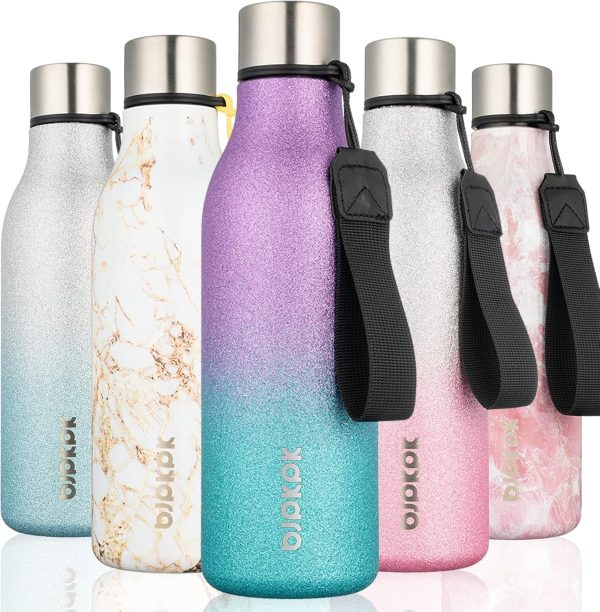 BJPKPK Insulated Water Bottles, 18 oz Stainless Steel Metal Water Bottle with Strap, BPA Free Leak Proof Thermos, Mugs, Flasks, Reusable Water Bottle for Sports & Travel, Black - Image 251