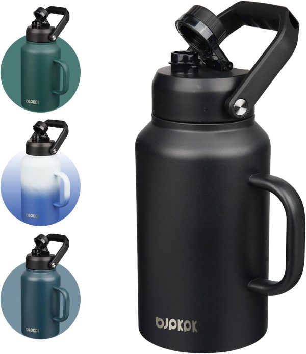 BJPKPK 64 oz Insulated Water Bottle, Dishwasher Safe Half Gallon Water Bottle with Ergonomic Handle, BPA Free Leak Proof Water Jug for Sports, Metal Thermos with Anti-slip Bottom, Grey - Image 134