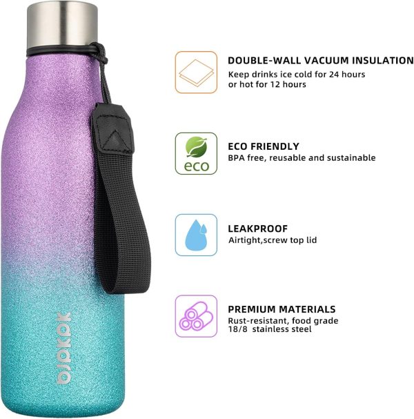 BJPKPK Insulated Water Bottles, 18 oz Stainless Steel Metal Water Bottle with Strap, BPA Free Leak Proof Thermos, Mugs, Flasks, Reusable Water Bottle for Sports & Travel, Black - Image 252