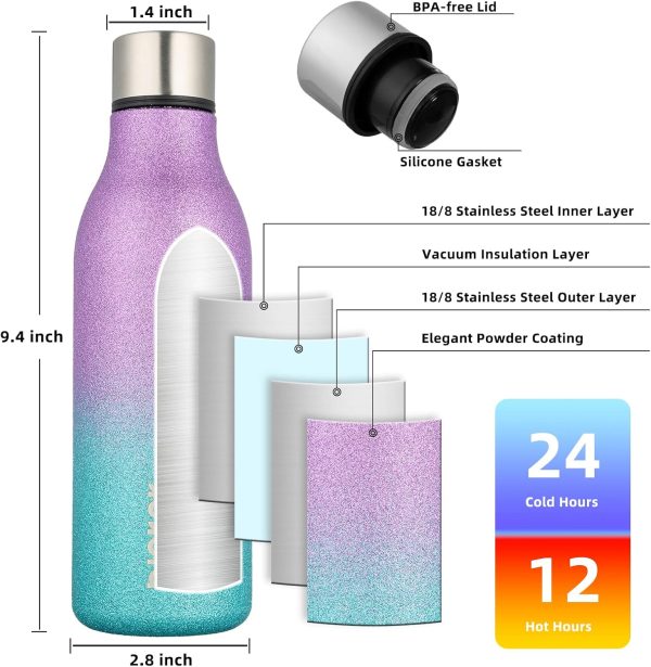 BJPKPK Insulated Water Bottles, 18 oz Stainless Steel Metal Water Bottle with Strap, BPA Free Leak Proof Thermos, Mugs, Flasks, Reusable Water Bottle for Sports & Travel, Black - Image 253