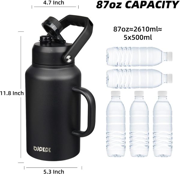 BJPKPK 64 oz Insulated Water Bottle, Dishwasher Safe Half Gallon Water Bottle with Ergonomic Handle, BPA Free Leak Proof Water Jug for Sports, Metal Thermos with Anti-slip Bottom, Grey - Image 136