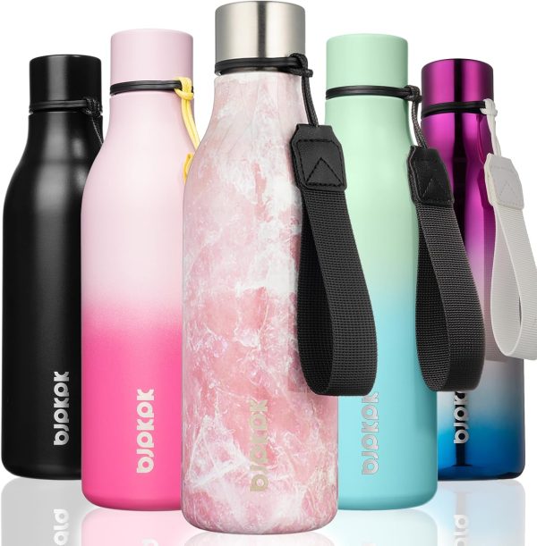 BJPKPK Insulated Water Bottles, 18 oz Stainless Steel Metal Water Bottle with Strap, BPA Free Leak Proof Thermos, Mugs, Flasks, Reusable Water Bottle for Sports & Travel, Black - Image 255