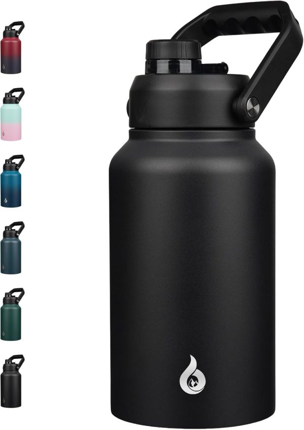 BJPKPK 64 oz Insulated Water Bottle, Dishwasher Safe Half Gallon Water Bottle with Ergonomic Handle, BPA Free Leak Proof Water Jug for Sports, Metal Thermos with Anti-slip Bottom, Grey - Image 138