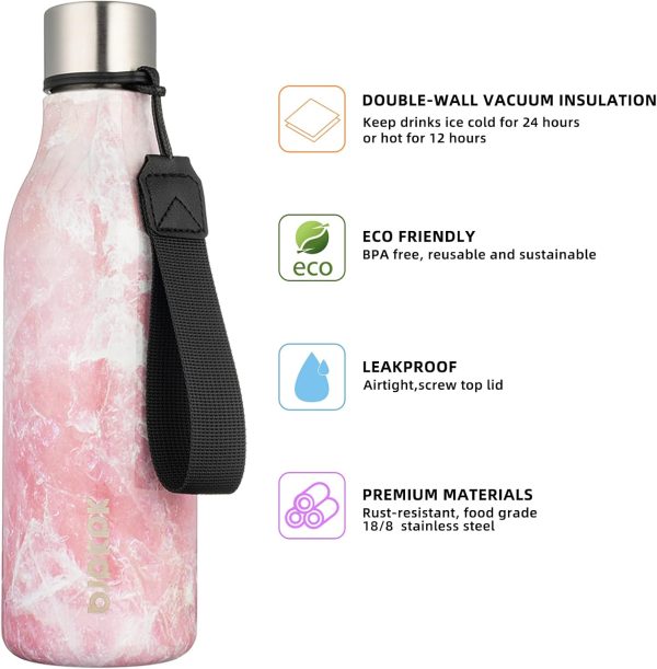 BJPKPK Insulated Water Bottles, 18 oz Stainless Steel Metal Water Bottle with Strap, BPA Free Leak Proof Thermos, Mugs, Flasks, Reusable Water Bottle for Sports & Travel, Black - Image 256