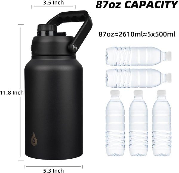 BJPKPK 64 oz Insulated Water Bottle, Dishwasher Safe Half Gallon Water Bottle with Ergonomic Handle, BPA Free Leak Proof Water Jug for Sports, Metal Thermos with Anti-slip Bottom, Grey - Image 140