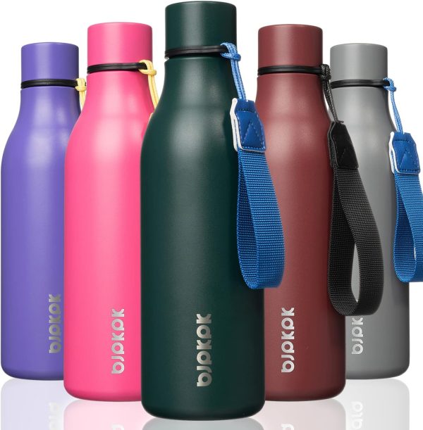 BJPKPK Insulated Water Bottles, 18 oz Stainless Steel Metal Water Bottle with Strap, BPA Free Leak Proof Thermos, Mugs, Flasks, Reusable Water Bottle for Sports & Travel, Black - Image 258