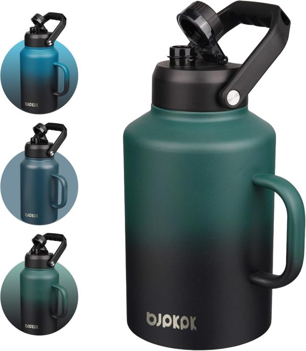 BJPKPK 64 oz Insulated Water Bottle, Dishwasher Safe Half Gallon Water Bottle with Ergonomic Handle, BPA Free Leak Proof Water Jug for Sports, Metal Thermos with Anti-slip Bottom, Grey - Image 141