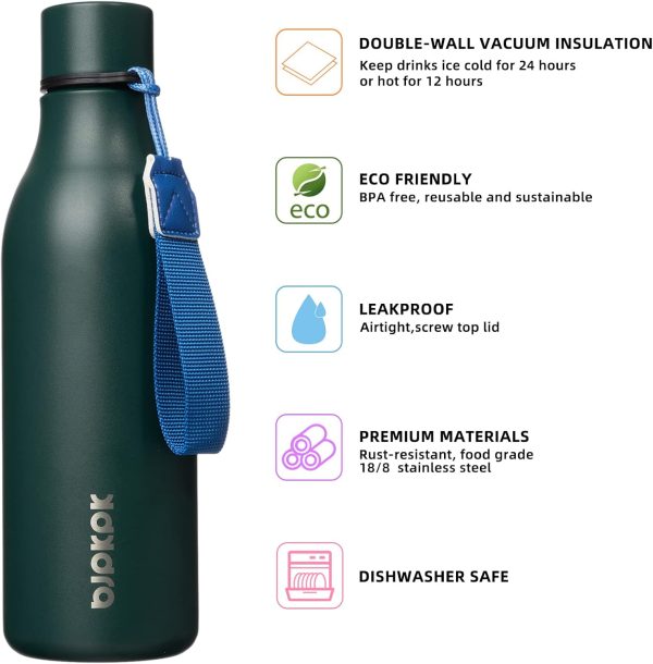BJPKPK Insulated Water Bottles, 18 oz Stainless Steel Metal Water Bottle with Strap, BPA Free Leak Proof Thermos, Mugs, Flasks, Reusable Water Bottle for Sports & Travel, Black - Image 259