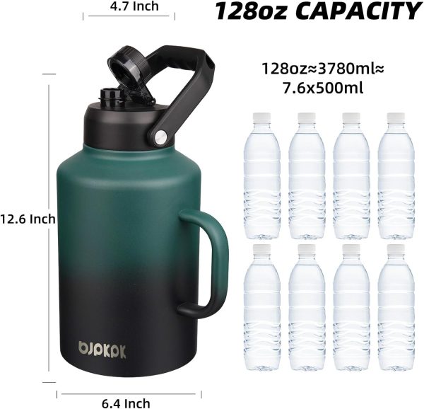 BJPKPK 64 oz Insulated Water Bottle, Dishwasher Safe Half Gallon Water Bottle with Ergonomic Handle, BPA Free Leak Proof Water Jug for Sports, Metal Thermos with Anti-slip Bottom, Grey - Image 143
