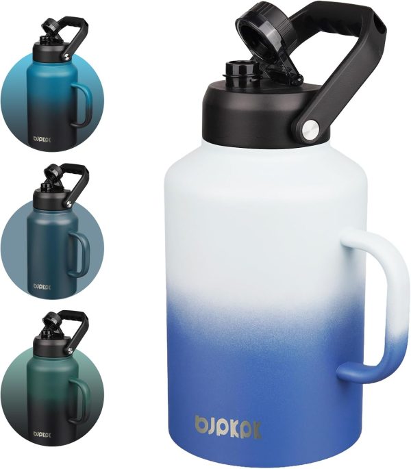 BJPKPK 64 oz Insulated Water Bottle, Dishwasher Safe Half Gallon Water Bottle with Ergonomic Handle, BPA Free Leak Proof Water Jug for Sports, Metal Thermos with Anti-slip Bottom, Grey - Image 145