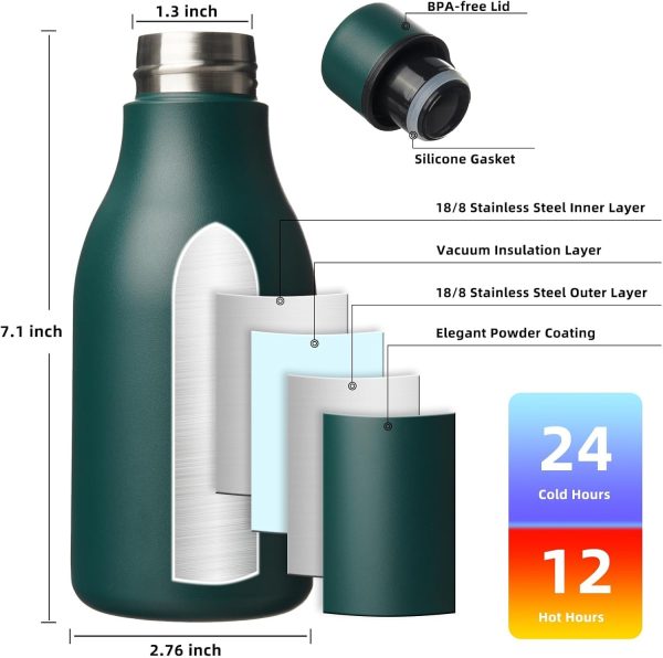 BJPKPK Insulated Water Bottles, 18 oz Stainless Steel Metal Water Bottle with Strap, BPA Free Leak Proof Thermos, Mugs, Flasks, Reusable Water Bottle for Sports & Travel, Black - Image 264