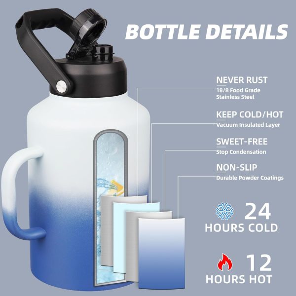 BJPKPK 64 oz Insulated Water Bottle, Dishwasher Safe Half Gallon Water Bottle with Ergonomic Handle, BPA Free Leak Proof Water Jug for Sports, Metal Thermos with Anti-slip Bottom, Grey - Image 146