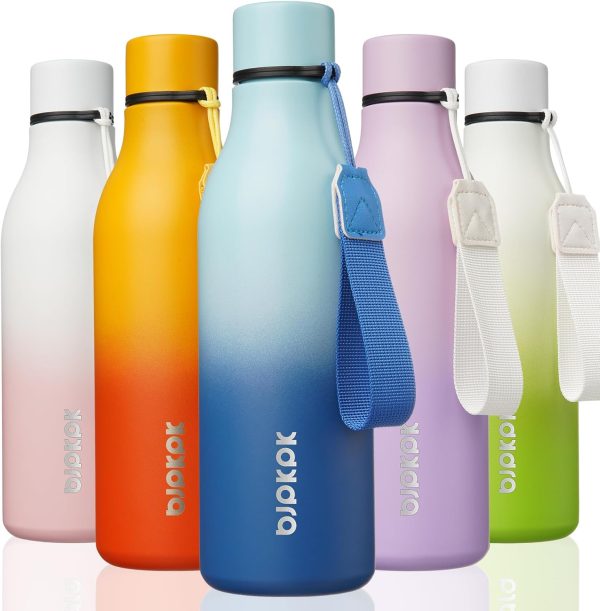 BJPKPK Insulated Water Bottles, 18 oz Stainless Steel Metal Water Bottle with Strap, BPA Free Leak Proof Thermos, Mugs, Flasks, Reusable Water Bottle for Sports & Travel, Black - Image 265