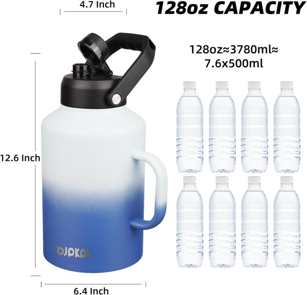 BJPKPK 64 oz Insulated Water Bottle, Dishwasher Safe Half Gallon Water Bottle with Ergonomic Handle, BPA Free Leak Proof Water Jug for Sports, Metal Thermos with Anti-slip Bottom, Grey - Image 147