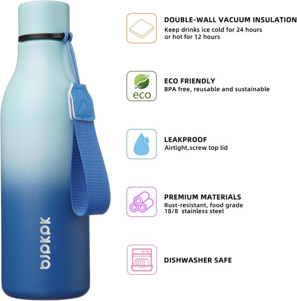BJPKPK Insulated Water Bottles, 18 oz Stainless Steel Metal Water Bottle with Strap, BPA Free Leak Proof Thermos, Mugs, Flasks, Reusable Water Bottle for Sports & Travel, Black - Image 266