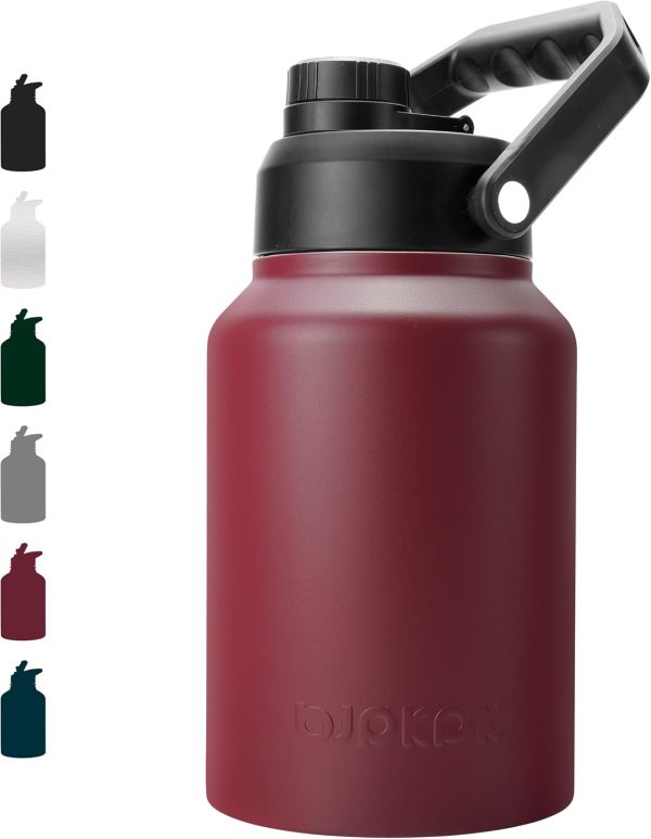 BJPKPK 64 oz Insulated Water Bottle, Dishwasher Safe Half Gallon Water Bottle with Ergonomic Handle, BPA Free Leak Proof Water Jug for Sports, Metal Thermos with Anti-slip Bottom, Grey - Image 149