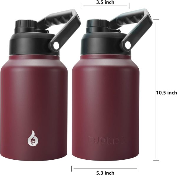BJPKPK 64 oz Insulated Water Bottle, Dishwasher Safe Half Gallon Water Bottle with Ergonomic Handle, BPA Free Leak Proof Water Jug for Sports, Metal Thermos with Anti-slip Bottom, Grey - Image 150