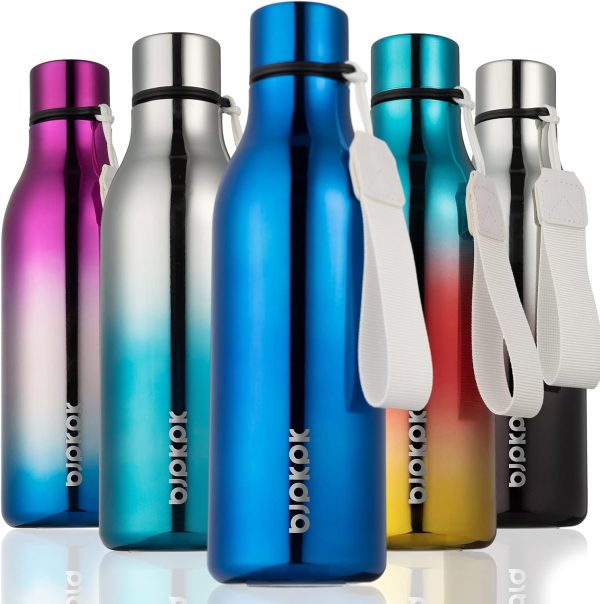 BJPKPK Insulated Water Bottles, 18 oz Stainless Steel Metal Water Bottle with Strap, BPA Free Leak Proof Thermos, Mugs, Flasks, Reusable Water Bottle for Sports & Travel, Black - Image 268