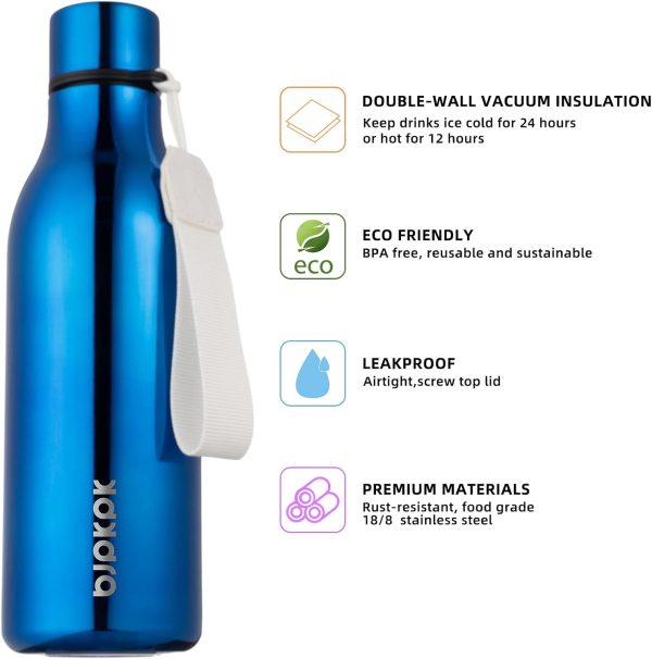 BJPKPK Insulated Water Bottles, 18 oz Stainless Steel Metal Water Bottle with Strap, BPA Free Leak Proof Thermos, Mugs, Flasks, Reusable Water Bottle for Sports & Travel, Black - Image 269
