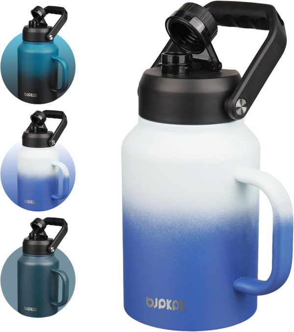 BJPKPK 64 oz Insulated Water Bottle, Dishwasher Safe Half Gallon Water Bottle with Ergonomic Handle, BPA Free Leak Proof Water Jug for Sports, Metal Thermos with Anti-slip Bottom, Grey - Image 152