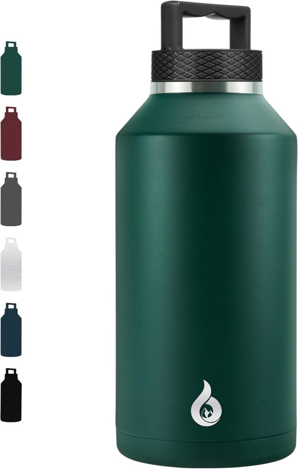 BJPKPK 64 oz Insulated Water Bottle, Dishwasher Safe Half Gallon Water Bottle with Ergonomic Handle, BPA Free Leak Proof Water Jug for Sports, Metal Thermos with Anti-slip Bottom, Grey - Image 156