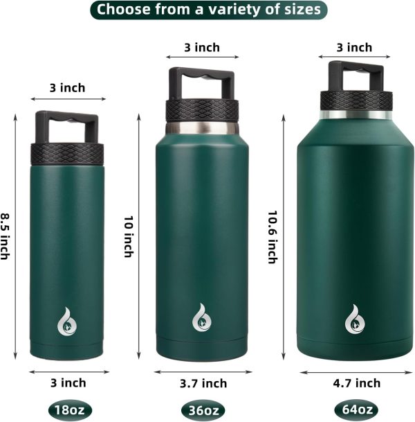 BJPKPK 64 oz Insulated Water Bottle, Dishwasher Safe Half Gallon Water Bottle with Ergonomic Handle, BPA Free Leak Proof Water Jug for Sports, Metal Thermos with Anti-slip Bottom, Grey - Image 157