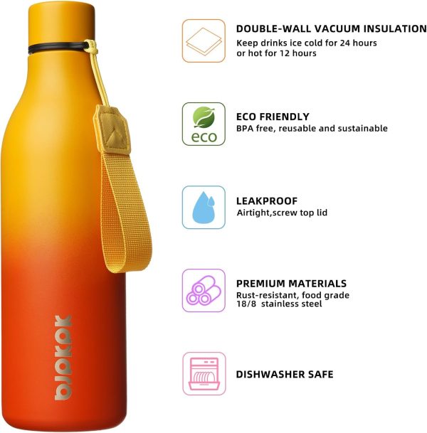 BJPKPK Insulated Water Bottles, 18 oz Stainless Steel Metal Water Bottle with Strap, BPA Free Leak Proof Thermos, Mugs, Flasks, Reusable Water Bottle for Sports & Travel, Black - Image 275