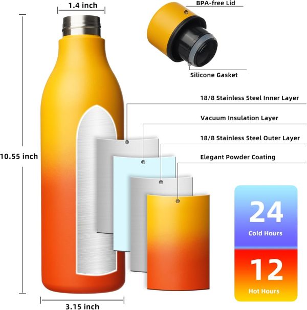 BJPKPK Insulated Water Bottles, 18 oz Stainless Steel Metal Water Bottle with Strap, BPA Free Leak Proof Thermos, Mugs, Flasks, Reusable Water Bottle for Sports & Travel, Black - Image 276