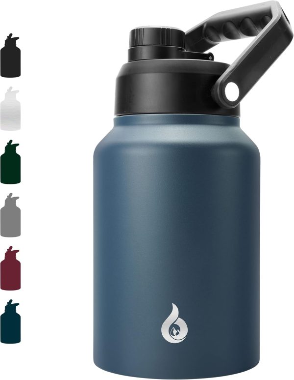 BJPKPK 64 oz Insulated Water Bottle, Dishwasher Safe Half Gallon Water Bottle with Ergonomic Handle, BPA Free Leak Proof Water Jug for Sports, Metal Thermos with Anti-slip Bottom, Grey - Image 159