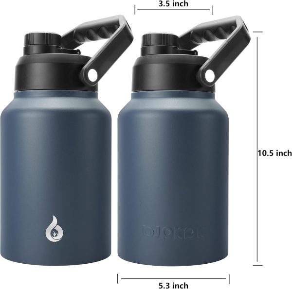 BJPKPK 64 oz Insulated Water Bottle, Dishwasher Safe Half Gallon Water Bottle with Ergonomic Handle, BPA Free Leak Proof Water Jug for Sports, Metal Thermos with Anti-slip Bottom, Grey - Image 160