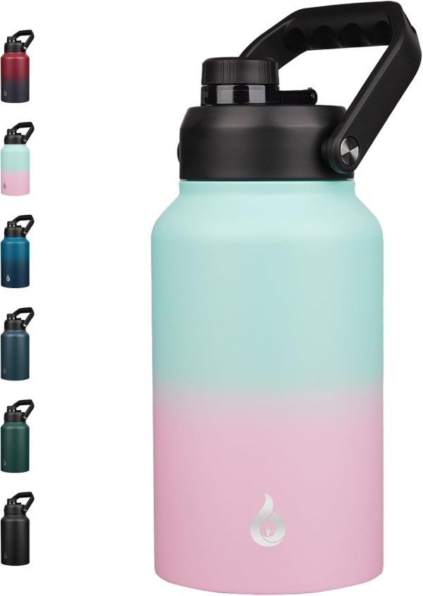BJPKPK 64 oz Insulated Water Bottle, Dishwasher Safe Half Gallon Water Bottle with Ergonomic Handle, BPA Free Leak Proof Water Jug for Sports, Metal Thermos with Anti-slip Bottom, Grey - Image 164