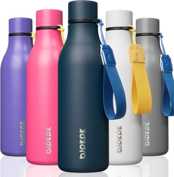 BJPKPK Insulated Water Bottles, 18 oz Stainless Steel Metal Water Bottle with Strap, BPA Free Leak Proof Thermos, Mugs, Flasks, Reusable Water Bottle for Sports & Travel, Black - Image 281