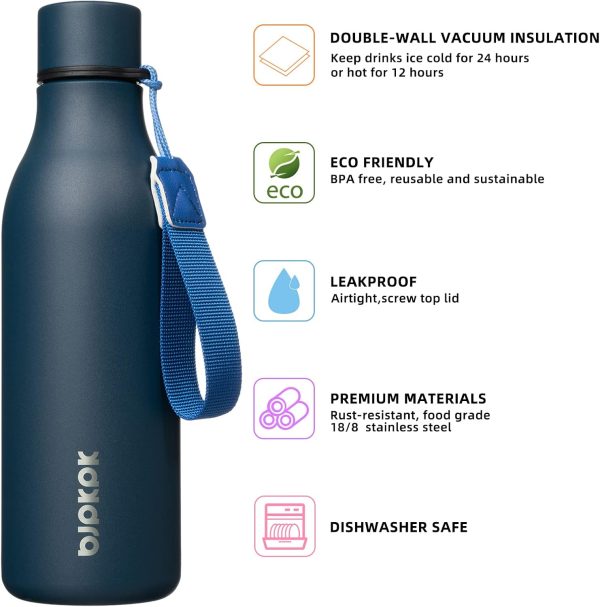 BJPKPK Insulated Water Bottles, 18 oz Stainless Steel Metal Water Bottle with Strap, BPA Free Leak Proof Thermos, Mugs, Flasks, Reusable Water Bottle for Sports & Travel, Black - Image 282