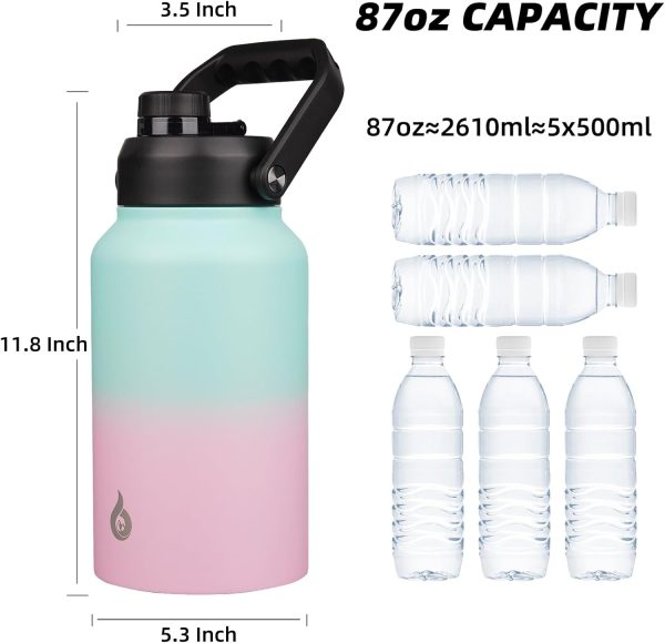 BJPKPK 64 oz Insulated Water Bottle, Dishwasher Safe Half Gallon Water Bottle with Ergonomic Handle, BPA Free Leak Proof Water Jug for Sports, Metal Thermos with Anti-slip Bottom, Grey - Image 166