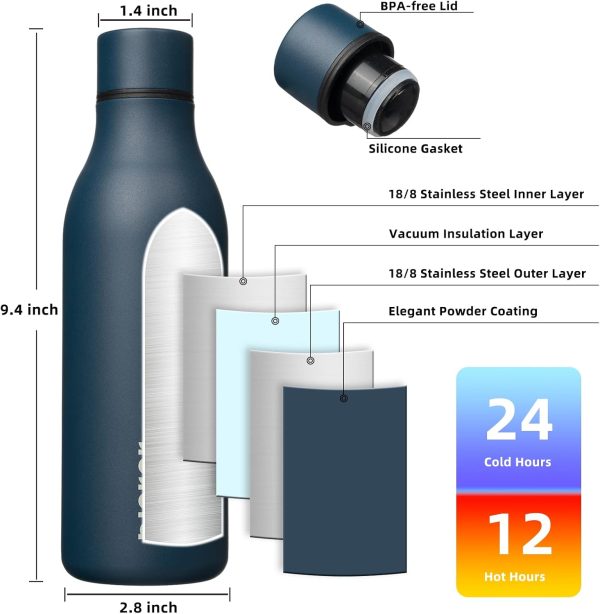 BJPKPK Insulated Water Bottles, 18 oz Stainless Steel Metal Water Bottle with Strap, BPA Free Leak Proof Thermos, Mugs, Flasks, Reusable Water Bottle for Sports & Travel, Black - Image 283