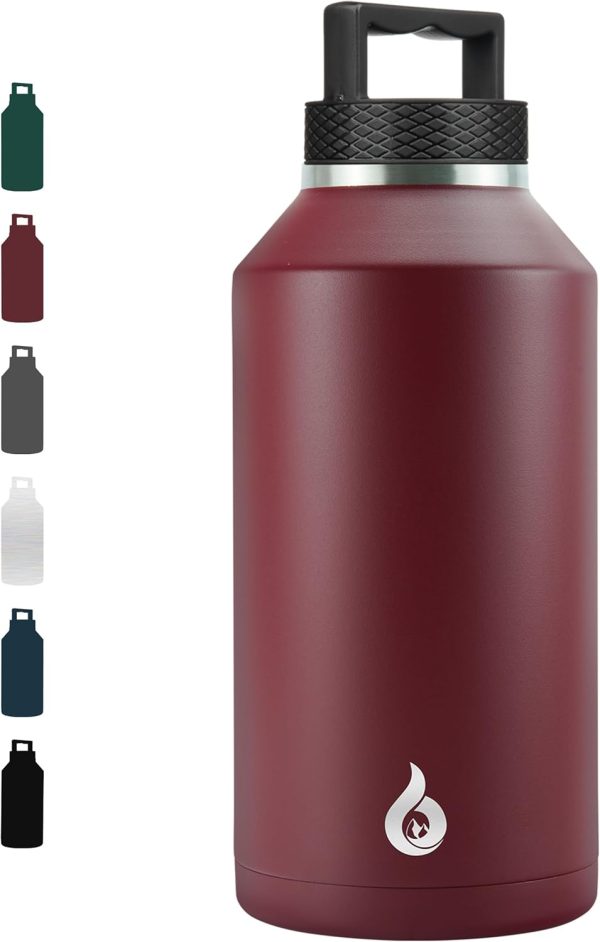 BJPKPK 64 oz Insulated Water Bottle, Dishwasher Safe Half Gallon Water Bottle with Ergonomic Handle, BPA Free Leak Proof Water Jug for Sports, Metal Thermos with Anti-slip Bottom, Grey - Image 167