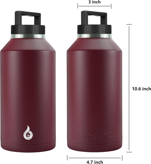 BJPKPK 64 oz Insulated Water Bottle, Dishwasher Safe Half Gallon Water Bottle with Ergonomic Handle, BPA Free Leak Proof Water Jug for Sports, Metal Thermos with Anti-slip Bottom, Grey - Image 168