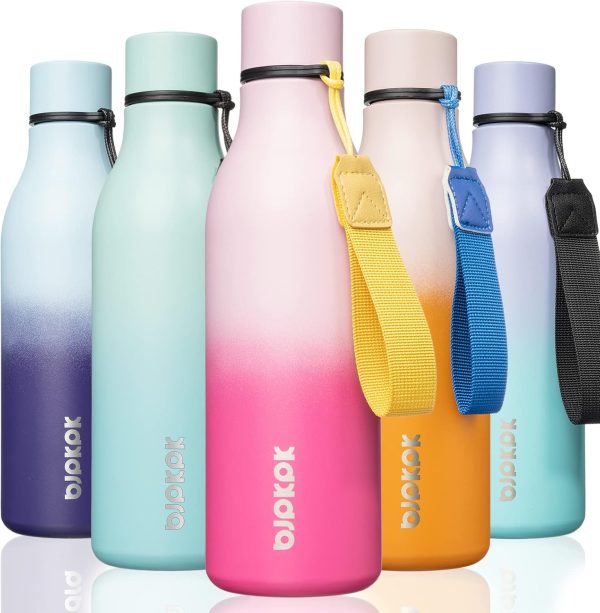 BJPKPK Insulated Water Bottles, 18 oz Stainless Steel Metal Water Bottle with Strap, BPA Free Leak Proof Thermos, Mugs, Flasks, Reusable Water Bottle for Sports & Travel, Black - Image 284