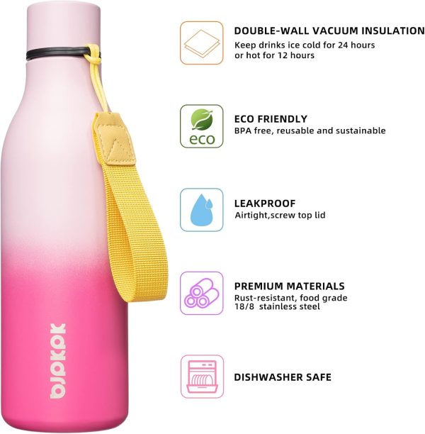 BJPKPK Insulated Water Bottles, 18 oz Stainless Steel Metal Water Bottle with Strap, BPA Free Leak Proof Thermos, Mugs, Flasks, Reusable Water Bottle for Sports & Travel, Black - Image 285