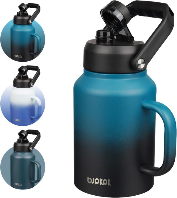 BJPKPK 64 oz Insulated Water Bottle, Dishwasher Safe Half Gallon Water Bottle with Ergonomic Handle, BPA Free Leak Proof Water Jug for Sports, Metal Thermos with Anti-slip Bottom, Grey - Image 170