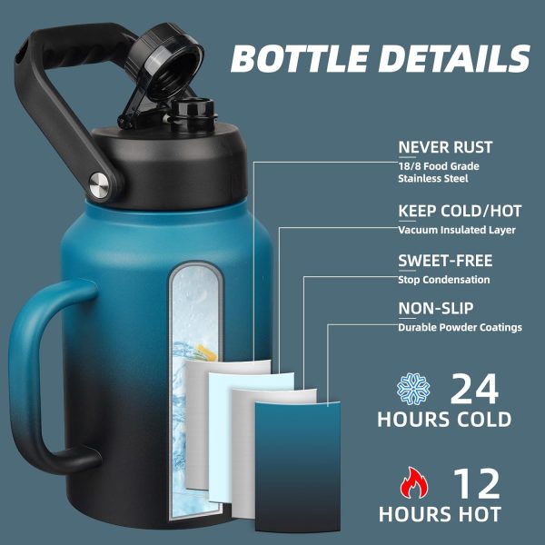 BJPKPK 64 oz Insulated Water Bottle, Dishwasher Safe Half Gallon Water Bottle with Ergonomic Handle, BPA Free Leak Proof Water Jug for Sports, Metal Thermos with Anti-slip Bottom, Grey - Image 171