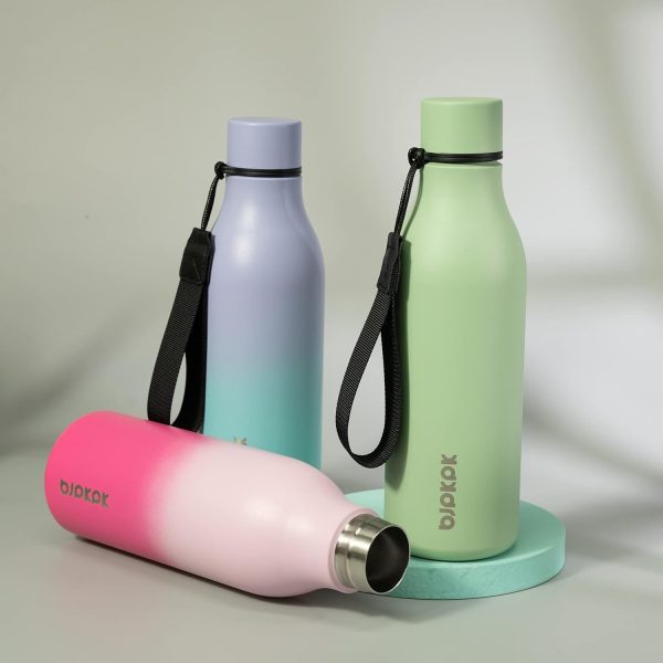 BJPKPK Insulated Water Bottles, 18 oz Stainless Steel Metal Water Bottle with Strap, BPA Free Leak Proof Thermos, Mugs, Flasks, Reusable Water Bottle for Sports & Travel, Black - Image 287