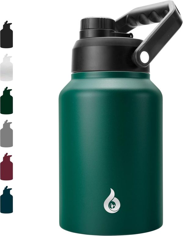 BJPKPK 64 oz Insulated Water Bottle, Dishwasher Safe Half Gallon Water Bottle with Ergonomic Handle, BPA Free Leak Proof Water Jug for Sports, Metal Thermos with Anti-slip Bottom, Grey - Image 174