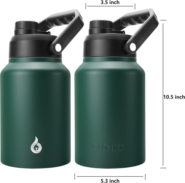 BJPKPK 64 oz Insulated Water Bottle, Dishwasher Safe Half Gallon Water Bottle with Ergonomic Handle, BPA Free Leak Proof Water Jug for Sports, Metal Thermos with Anti-slip Bottom, Grey - Image 175